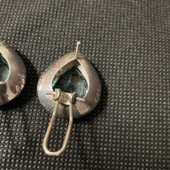 Vintage Sterling 925 silver pierced earrings with aquamarine stones with bag - Picture 7 of 11
